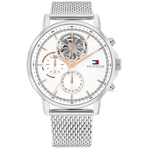 Tommy Hilfiger, Montre, - Stewart 1710682, Blanc, Marron, Argent, (42 mm) pas cher