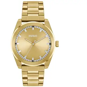 HUGO #Bright 1530354 Montre à quartz analogique pour homme avec bracelet en acier inoxydable doré jaune pas cher