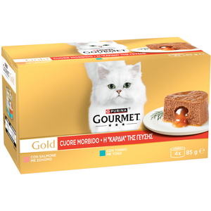 Pack mixte poisson(2 variétés) Gourmet Gold Noyau fondant 4 x 85 g Nourriture humide pour chat pas cher