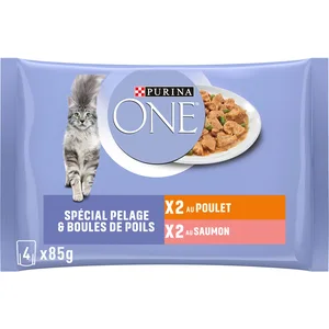 8x 85g PURINA ONE Coat & Hairball Nourriture pour chat humide au poule... pas cher