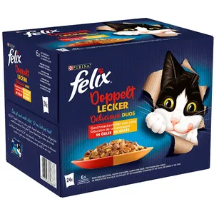 PURINA Felix Nourriture humide pour chat 24 x 85 g Double saveur délicieuse en gelée pas cher