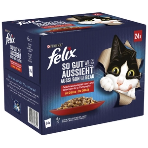 24x85g Felix Tendres Effilés en gelée sélection à la viande - Pâtée po... pas cher