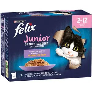 Comparateur de prix : 24x85g Felix "Tendres Effilés" Junior sélection mixte - Pâtée pour cha...