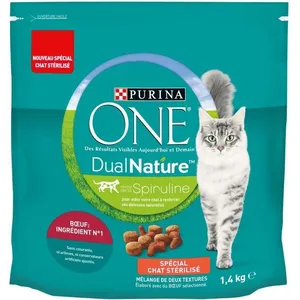 1,4kg Dual Nature Chat Stérilisé boeuf, spiruline Purina One - Croquettes pour chat pas cher