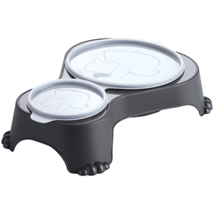 Comparateur de prix : Rotho MyPet Sally Double bol d'alimentation avec couvercle, Plastique (PP) sans BPA, anthracite, 1l + 0.28l (32.0 x 23.7 x 7.0 cm)