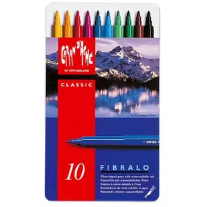 Boîte métal de 10 feutres Caran d'Ache Fibralo à pointe moyenne aquarellables
