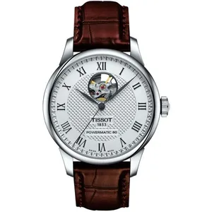 Bracelet cuir et tissu - TISSOT - Montre Tissot Le Locle powermatique 80 open heart cuir marron - Couleur de la matière:Blanc pas cher