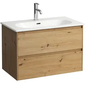 Laufen Lani wastafel pack slim m/meubel 80cm 2 lades wild oak pas cher