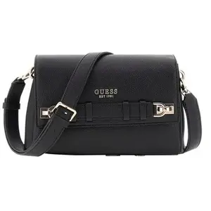Guess Sac bandoulière noir uni à rabat et pression avec logo de la marque pas cher