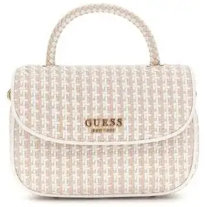 GUESS Sac à main blanc beige pour femme - Mirema Top Handle Flap Bag White Multi 311448