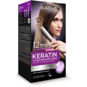 Kativa Keratin Kit de lissage brésilien Xpress - Nouvelle formule avec double kératine - Traitement de lissage professionnel à domicile - Jusqu'à 12 semaines de durée - Lissage à la kératine végétale pas cher