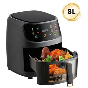 PRUMYA Friteuse à air sans huile 8L - 2400 W Friteuse à air - Écran tactile - Visuel - 8 Programmes - uniforme - Noir Friteuse sans huile pas cher