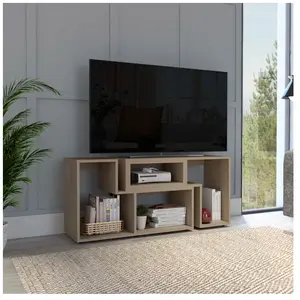 TUHOME Meuble TV Extensible Beijing avec six étagères, 54.5 CM H X 120.2/160.2 CM L X 35.2 CM P, Miel pas cher