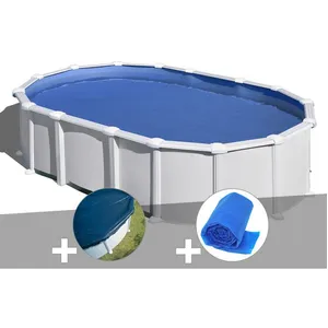 Gre Kit piscine acier blanc Gré Haïti ovale 6,34 x 3,99 x 1,32 m + Bâc...