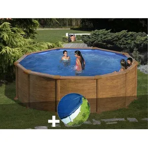 Comparateur de prix : Gre Kit piscine acier aspect bois Gré Mauritius ronde 3,70 x 1,32 m + Bâche hiver