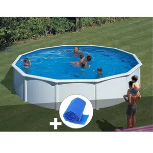 Comparateur de prix : GRE Piscine hors-sol acier blanc Gré Fidji ronde 5,70 x 1,22 m + Bâche à bulles Blanc
