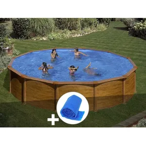 Comparateur de prix : GRE Kit piscine acier aspect bois Gré Mauritius ronde 5,70 x 1,32 m + Bâche à bulles Aspect Bois