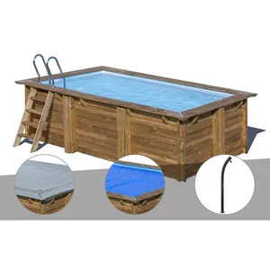 Comparateur de prix : GRE Kit piscine bois Sunbay Marbella 4,27 x 2,77 x 1,19 m + Bâche hiver + Bâche à bulles + Douche