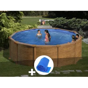 Comparateur de prix : GRE Piscine hors-sol en acier aspect bois Gré Mauritius ronde 4,80 x 1,32 m - Filtre à sable - Contenance 19,44 m³