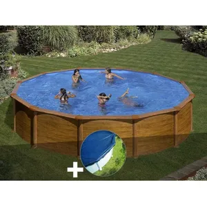 Comparateur de prix : GRE Kit piscine acier aspect bois Gré Mauritius ronde 5,70 x 1,32 m + Bâche hiver Aspect Bois