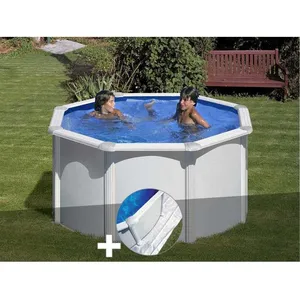 GRE Kit piscine acier blanc Gré Fidji ronde 2,60 x 1,22 m + Tapis de sol Blanc pas cher