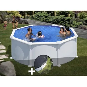 GRE Kit piscine acier blanc Gré Atlantis ronde 3,70 x 1,32 m + Bâche hiver 370,00 x 132,00 Blanc