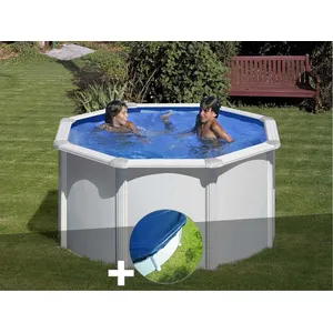 GRE Piscine hors-sol en acier ronde Gré Fidji - Blanc - Ø 5,70m - Filtre à sable - 24,94 m3