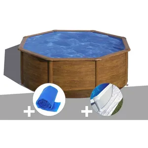 Kit piscine acier aspect bois Gré Sicilia ronde - Marque GRE - Diamètre 3,70 m - Volume 10,10 m³