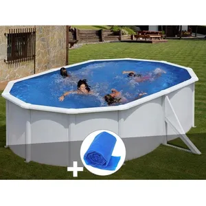 Comparateur de prix : GRE Kit piscine acier blanc Gré Bora Bora ovale 5,27 x 3,27 x 1,22 m + Bâche à bulles Blanc