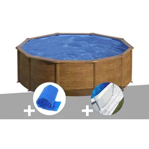 Gre Kit piscine acier aspect bois Gré Sicilia ronde 3,20 x 1,22 m + Bâ... pas cher