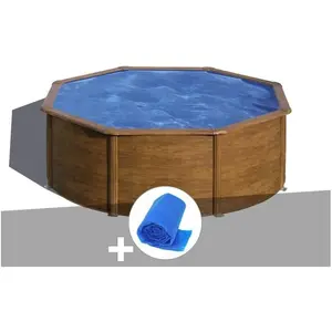 Gre Kit piscine acier aspect bois Gré Sicilia ronde 3,70 x 1,22 m + Bâche à bulles