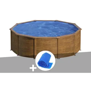 Comparateur de prix : Piscine acier GRE Sicilia ronde aspect bois - Ø 3,20 m - Filtre à cartouche - Bâche à bulles