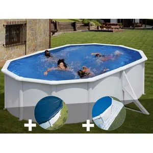 Gre Kit piscine acier blanc Gré Bora Bora ovale 5,27 x 3,27 x 1,22 m +...