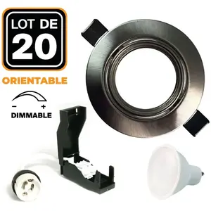 EUROPALAMP 20 Spots encastrable orientable Alu Brossé avec GU10 6W Dimmable pas cher