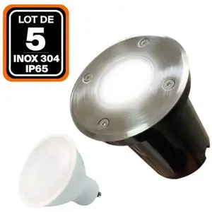 Europalamp - Lot 5 Spots Encastrable de Sol Rond Inox 304 Exterieur IP65 +