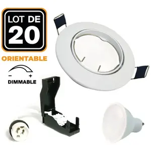 EUROPALAMP 20 Spots encastrable orientable BLANC avec GU10 6W Dimmable Blanc Froid 6000K pas cher