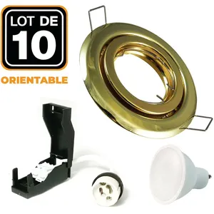 EUROPALAMP 10 Spots encastrable orientable dorée avec GU10 led de 5W eqv. pas cher