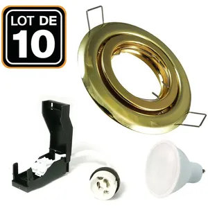 Europalamp - 10 Spots encastrable orientable dorée avec GU10 led de 7W... pas cher