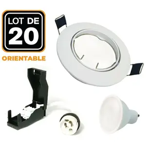 Europalamp - 20 Spots encastrable orientable blanc avec GU10 led de 7W eqv. pas cher
