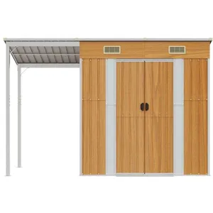 VIDAXL Meilleures Armoire de jardin/ Abri de jardin avec toit prolongé - - Marron clair - 277x110,5x181 cm - HZ206097 pas cher