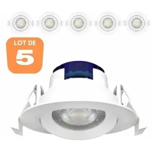 BRAYTRON Lot de 5 Spots led encastrables rond blanc 5W IP20 4000K pas cher