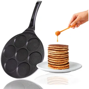 INTIGNIS Pannenkoek Koekenpan - Diameter 26 cm met Greblon Keramiek Coating | Inductie Keramiek Gas Elektrisch | 7 x vormmaker eierpan voor pannenkoeken gebakken ei liwanzers poffertjes blini's
