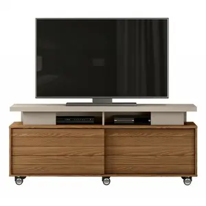 DJ MOVEIS Meuble TV 150 cm 60 Pouces Chêne et Taupe - L 150 x l 38.5 x H 61.7 cm pas cher