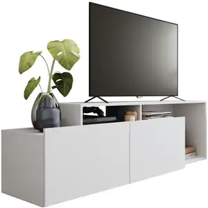 ACTUAL DIFFUSION Meuble TV 50 Pouces 2 Abattants Blanc 6 Niches L 164 H 46.5 P 37.5 cm - L 164 x l 37.5 x H 46.5 cm pas cher