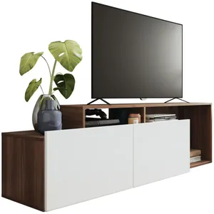 ACTUAL DIFFUSION Meuble TV 50 Pouces 2 Abattants Blanc et Châtaignier L 164 H 46.5 P 37.5 cm - L 164 x l 37.5 x H 46.5 cm pas cher