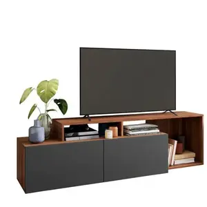 ACTUAL DIFFUSION Meuble TV 50 Pouces 2 Abattants Noir et Châtaignier L 164 H 46.5 P 37.5 cm - L 164 x l 37.5 x H 46.5 cm pas cher