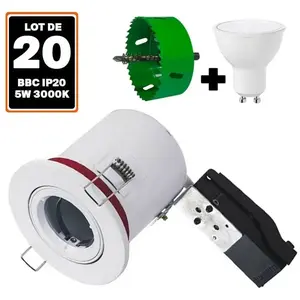 Europalamp - 20 Spot bbc Orientable RT2012 IP20 Blanc + Ampoule GU10 5W Blanc pas cher