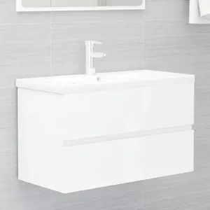 Armoire dévier - vidaXL - Blanc - Bois dingénierie - Vasque intégrée - Design contemporain pas cher