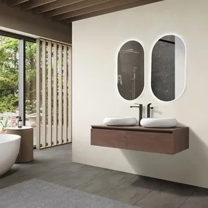 Meuble de salle de bain double vasque 120cm bois foncé avec miroir led LB-1006 - LuxuryBainVendu parcdiscount