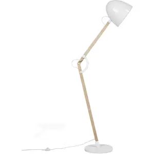 BELIANI Lampadaire Arc en Métal Blanc et Bois Clair avec Pied et Abat-jour Réglable E27 Max 60W pour Salon Chambre ou Coin Lecture Scandinave
